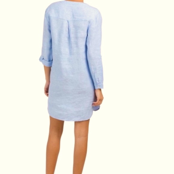 Tahari Blue Linen Tunic Dress. Beach Cover up, Shirt Dress, With Pockets! Small - Picture 2 of 14